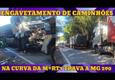 Engavetamento de caminhões na Curva da M*rt3 em Ouro Fino trava a MG 290